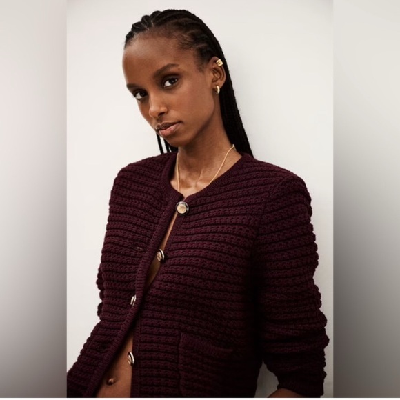 ba&sh Jackets & Blazers - NEW Ba&sh Bash Gaspard Tweed Cardigan Jacket in Burgundy Red | size 2  / M